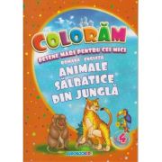 Coloram! Desene mari pentru cei mici. Romana-engleza. Animale salbatice din jungla ( Editura: Eurobookids ISBN 9786068373904 )